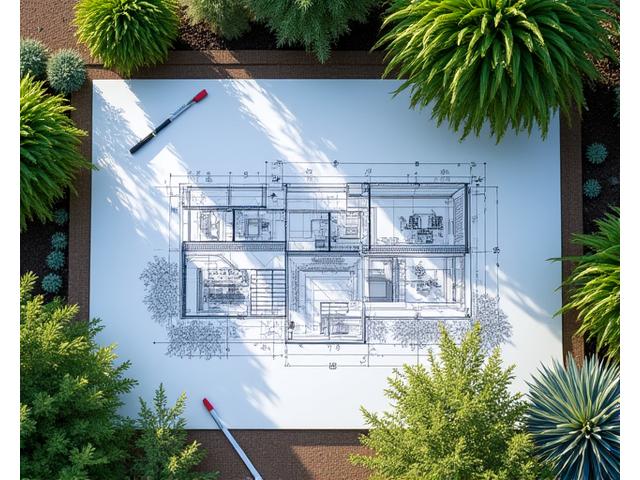 Ilustración de diseño de jardín y planos de paisajismo